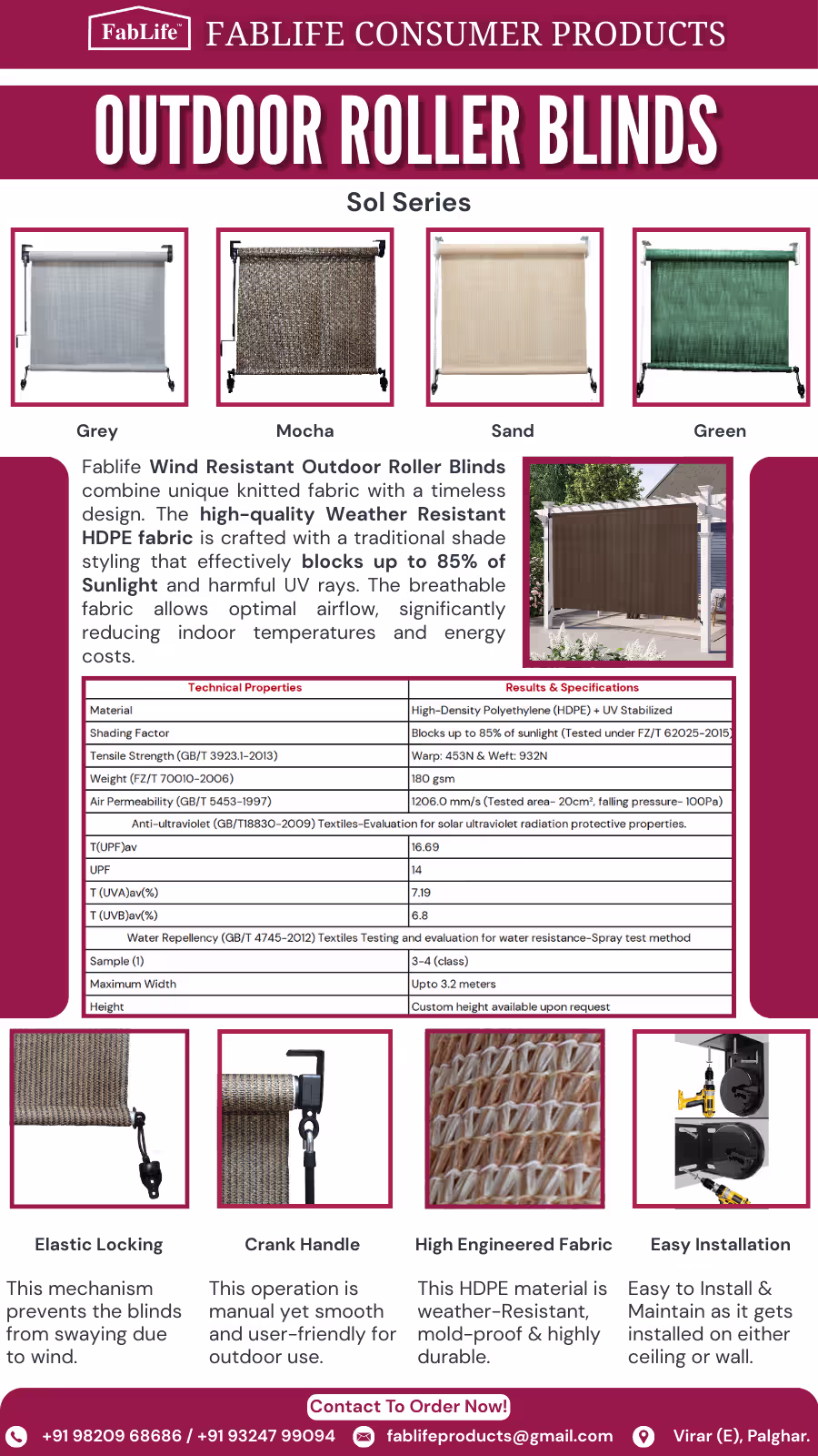 Outdoor Roller Blinds for Balcony and Patio